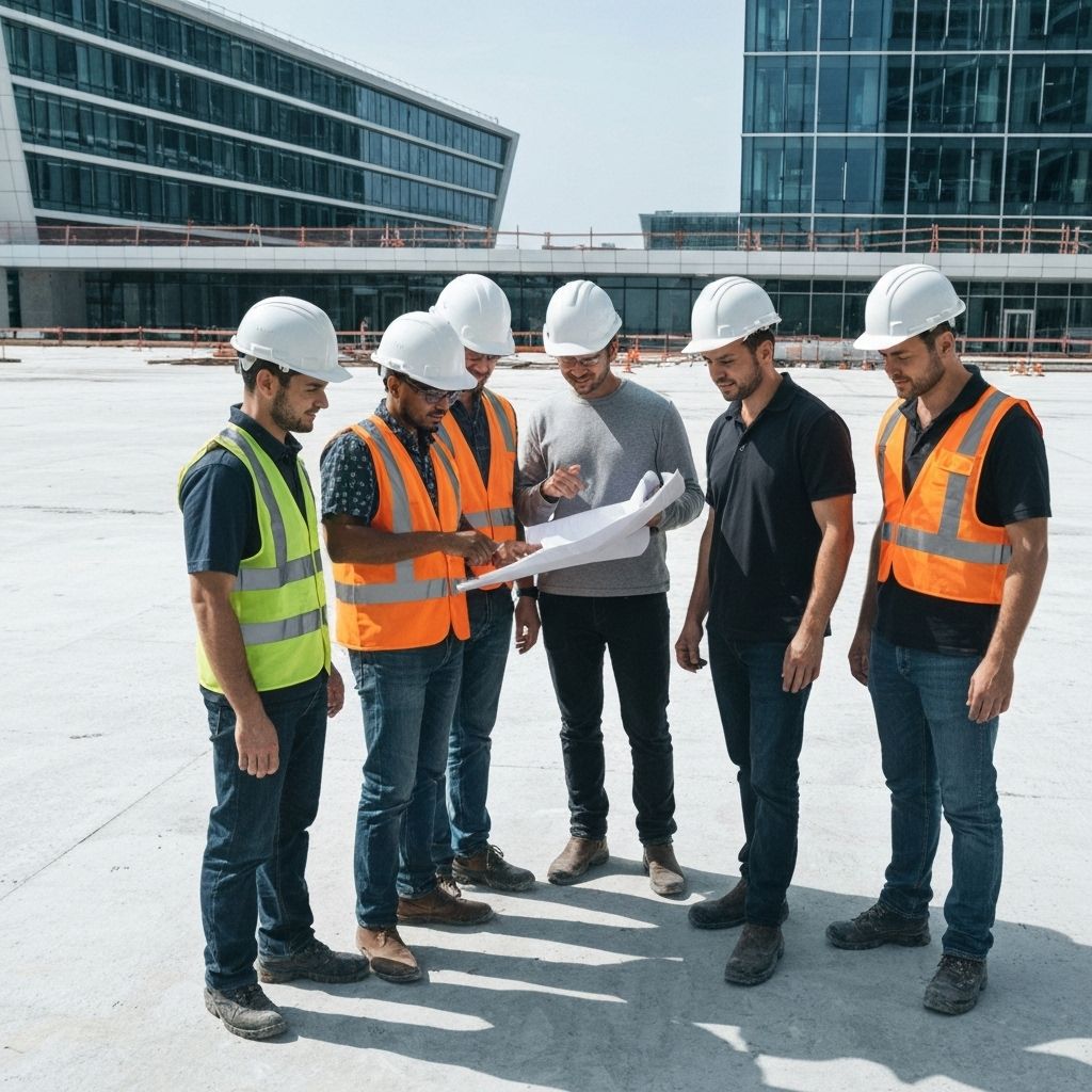 Profissionais da construção usando VisitaUp